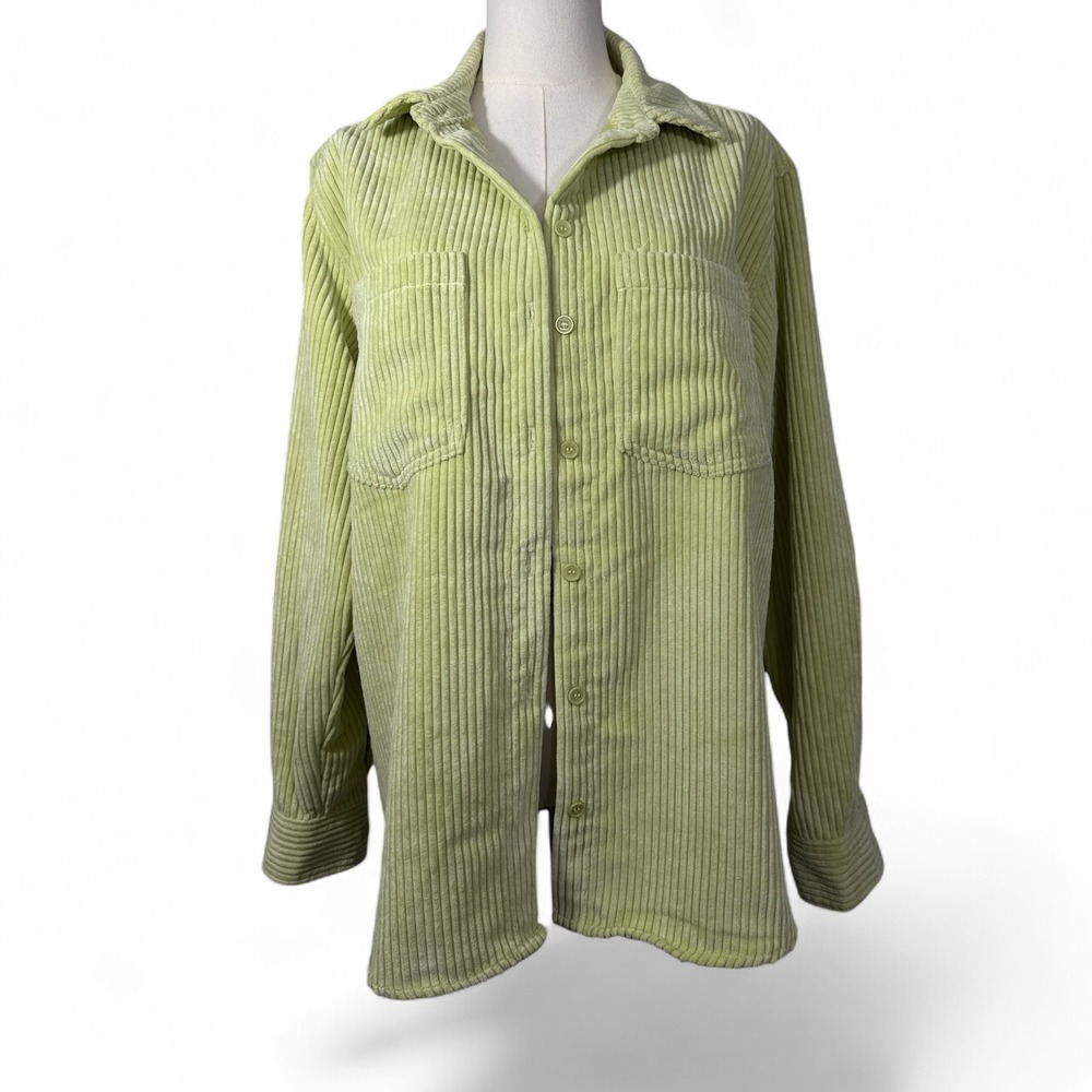 Velvet Heart Lime Green Corduroy Button Down Shirt Shacket Womens Size Medium